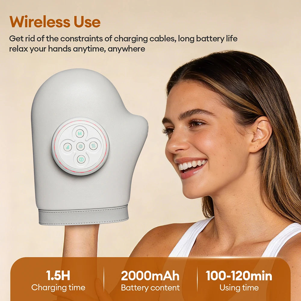Electric Hand Massager in White with Air Compression, Three Listed Modes and Five Intensity Levels, 2000mAh Rechargeable Battery and 15-Minute Timer for Adult Relaxation