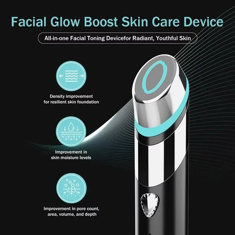 Touch-Activated Facial Care Wand with Rotating T-Bar Head, Black Rechargeable Beauty Tool with Listed Red Light, Warmth, Vibration and Microcurrent Functions