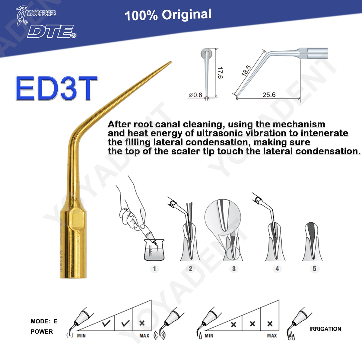 Endodontic Ultrasonic Tips and Accessory Options by Woodpecker DTE, ED-Series Model Selections with TD-1L and HD-7L Choices for Dental Equipment