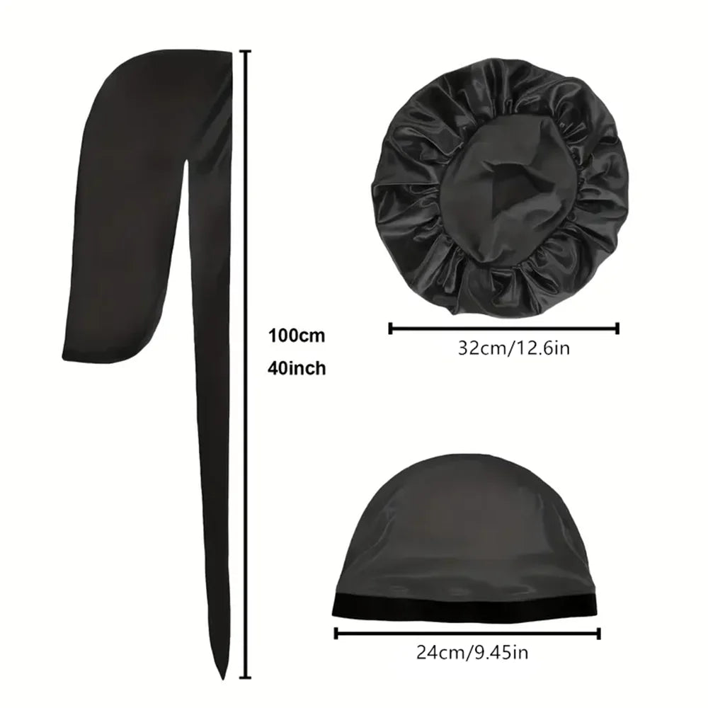3pcs/set, Durag & Bonnet & Dome Hats, Solid Color Elastic Satin Bonnet Night Cap, Lightweight Pirate Hats
