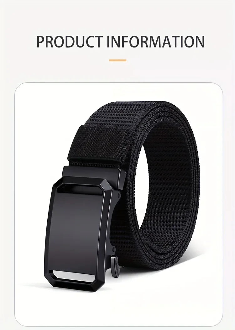 Men's Canvas Belt with Automatic Buckle, 120cm Tactical-Style Pants Belt in Gray, Black, Light Brown or Green for Casual Outfits and Everyday Workwear
