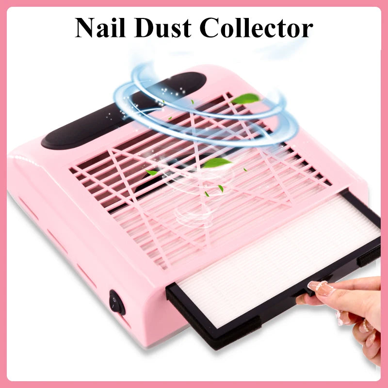 Nail Dust Collector with Touch Switch and Replaceable Filter, ABS Manicure Vacuum in White, Pink, Silver or Gold with US and EU Selection Labels