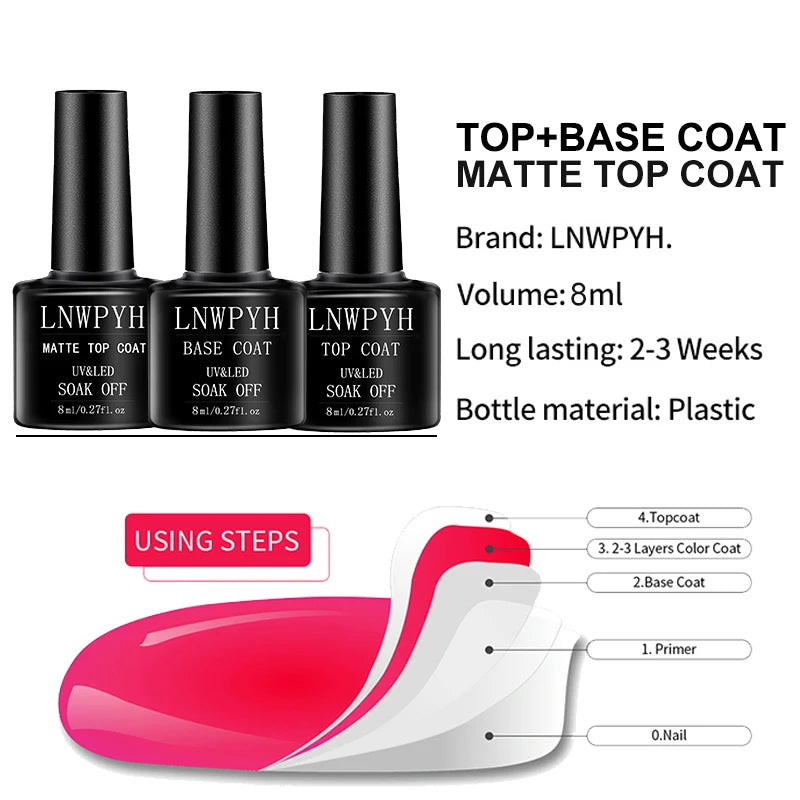 27-Color Soak-Off Gel Nail Polish Kit by LNWPYH with UV LED Sensor Lamp, 4 Extension Gel Colors, Base Coat, Glossy and Matte Top Coats for Adult Nail Art