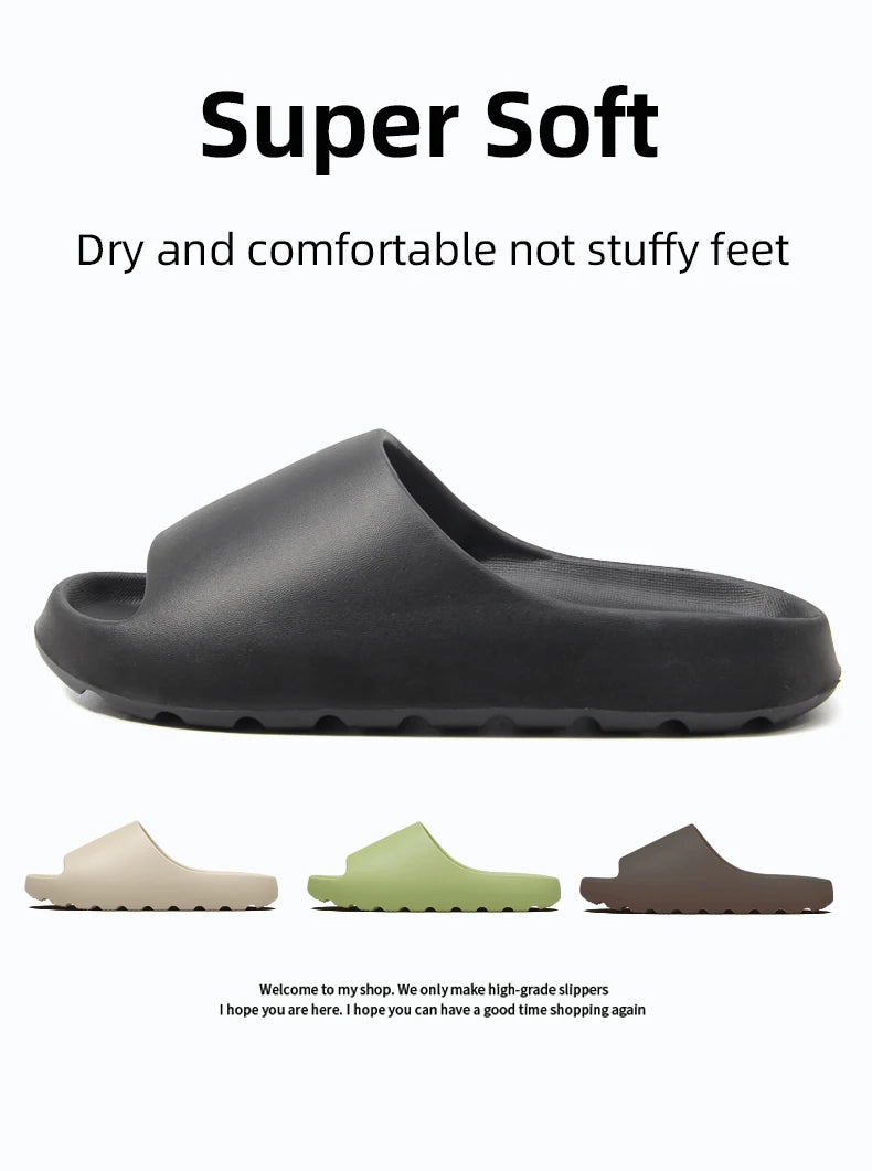 Men's EVA Slippers with Thick-Bottom Lightweight Design, Brown, Black, Beige or Green Casual House Footwear in Seven Paired Size Labels from 36-37 to 48-49