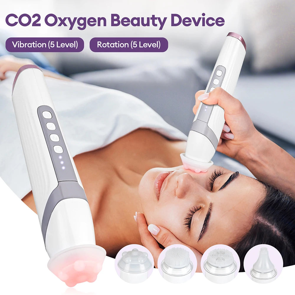 Four-Head Bubble Facial Pen in White with Silicone Massage Tips, Five Vibration and Spin Levels, Eight LED Modes and Type-C Rechargeable Design