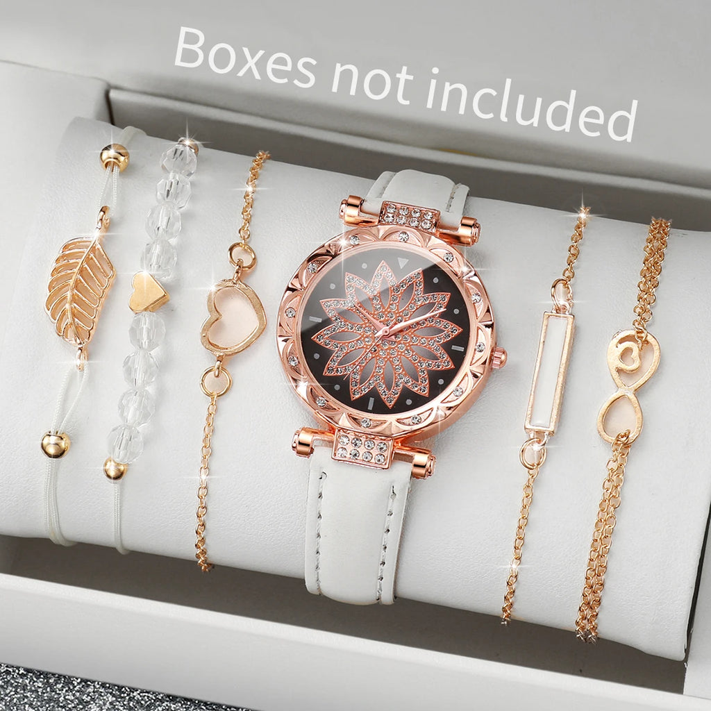 Women's Heart Dial Quartz Watch with Leaf Bracelet Set Reference, Eight No-Box Style Options and Listed 33mm Case for Casual Outfits and Fashion Gifts
