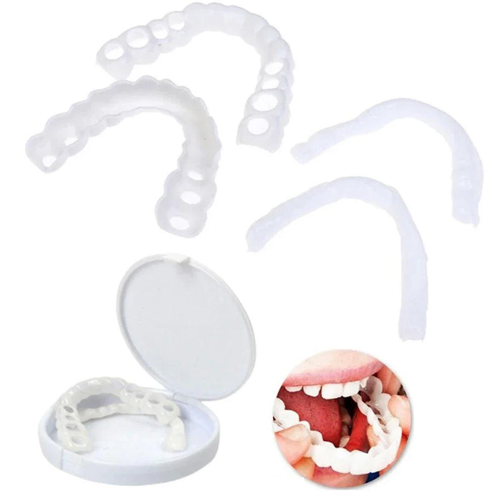 White Cosmetic Teeth Cover, Temporary False-Teeth Appearance and Denture-Style Listing with Material, Fit and Retention Requiring Professional Dental Review