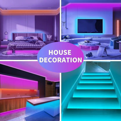 Four-Controller RGB LED Strip Lights with 5V USB Power, App or Remote Options and Nine Length Labels from 0.5m to 30m for Bedroom Decor and TV Backlighting