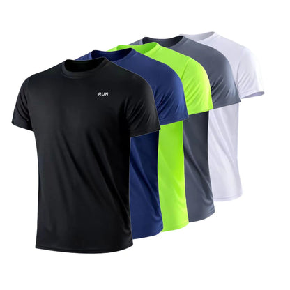 Men's Round Neck Workout T-Shirt with Short Sleeves, Listed Quick-Dry Moisture-Wicking Lightweight Gym and Running Top in Eight Colors, Asian Sizes M to 4XL