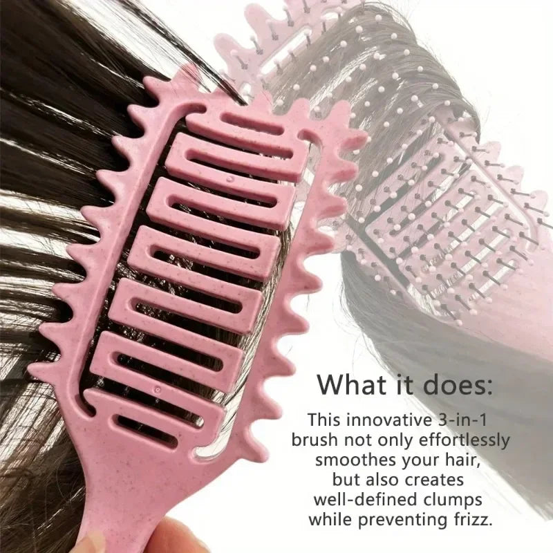 Curl Styling Detangling Brush with Hollow Vented Design, Wheat Straw and Nylon Materials, Single 24cm Hair Tool in Purple, Pink, Beige or Green