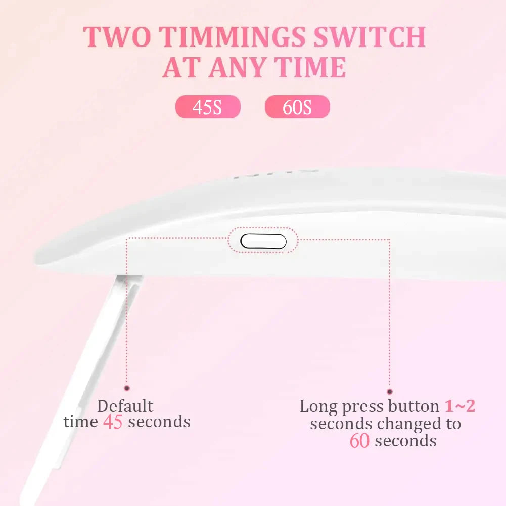 Mini UV LED Nail Lamp by LINMANDA, Portable 6W USB Gel Polish Curing Light with 45s and 60s Timer Settings in Pink and White Option Labels