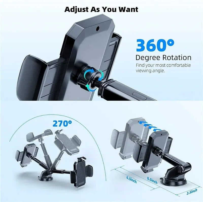 Suction Cup Car Phone Mount for Compatible Dashboard or Windshield Placement, Adjustable Smartphone Holder with Separate Air Vent Style Option
