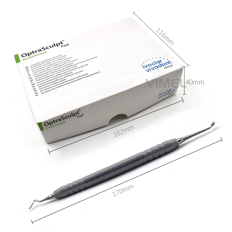 Dental Composite Modeling Kit with Listed Stainless Steel Handle and Foam Pad Attachments, 17cm Length and 4mm/6mm References for Material Shaping