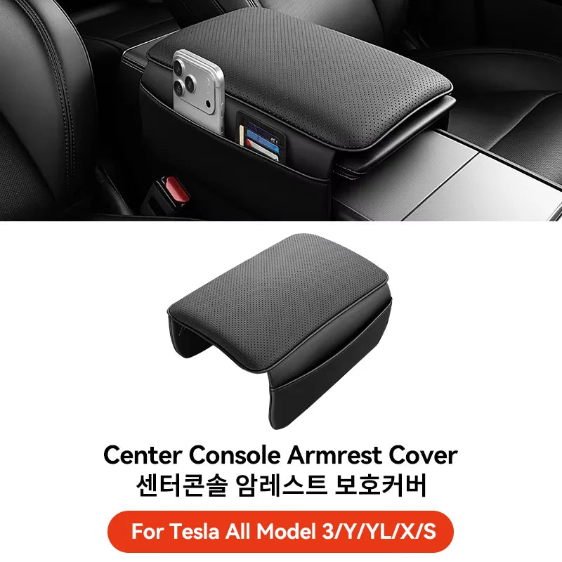Center Console Armrest Cover with TPE and TPU Material Options, Stripe and Wavy Grain Styling for Select Tesla Model 3 Highland and Model Y Juniper Interiors