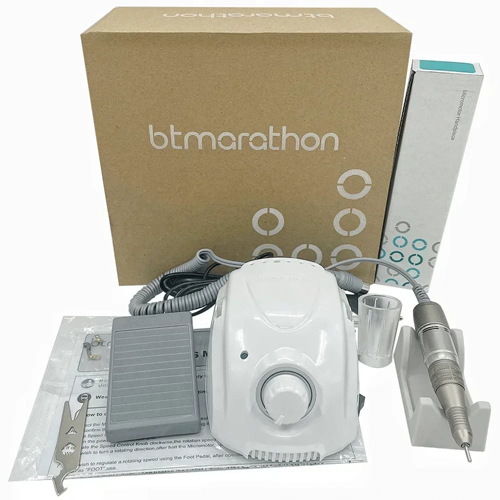 Manicure Micromotor Drill in BT Marathon Style Options with US or EU Plugs, Listed 65W Power, 35,000 RPM and H200 Handle References for Adult Nail Work