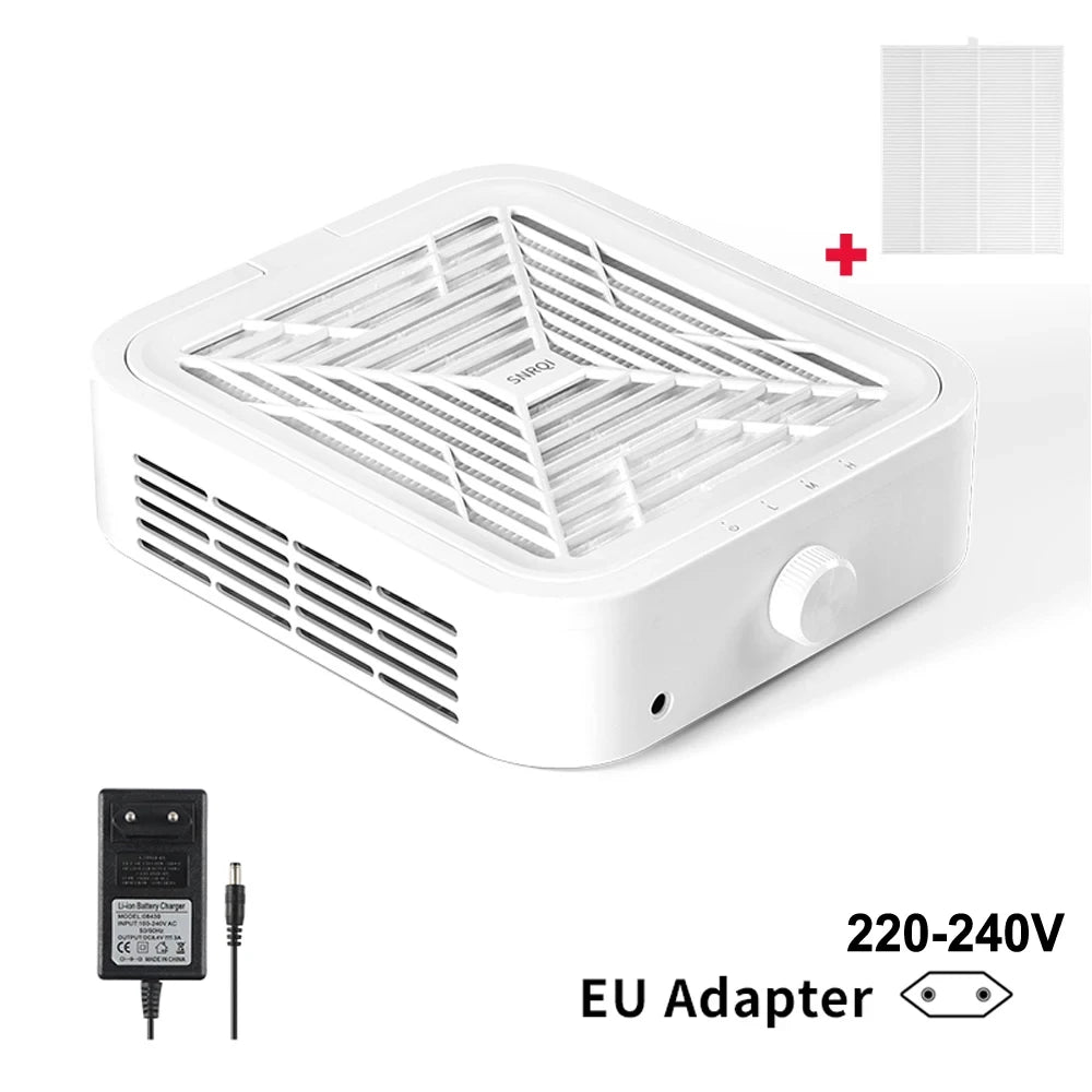 Brushless Nail Dust Collector WL007 with Three Fan Speeds and Removable Reusable Filter, White Manicure Vacuum with US or EU Adapter Options