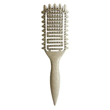 Curl Styling Detangling Brush with Hollow Vented Design, Wheat Straw and Nylon Materials, Single 24cm Hair Tool in Purple, Pink, Beige or Green