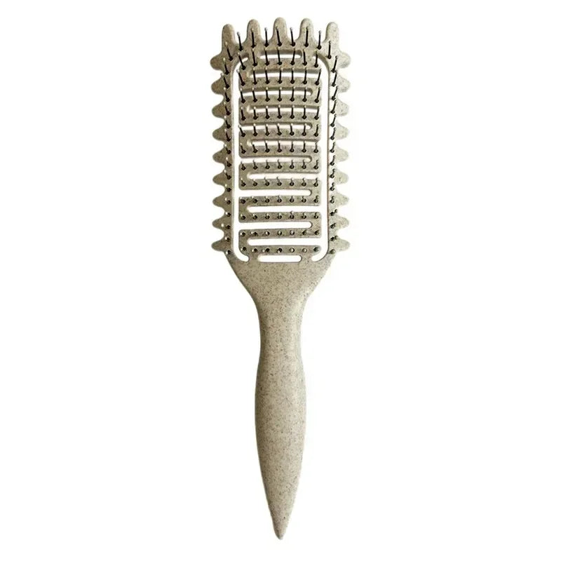 Vented Curl Defining Brush with Listed Wheat Straw and Nylon Materials, 24cm Single Detangling Styling Tool in Purple, Pink, Beige or Green for Home Hair Care
