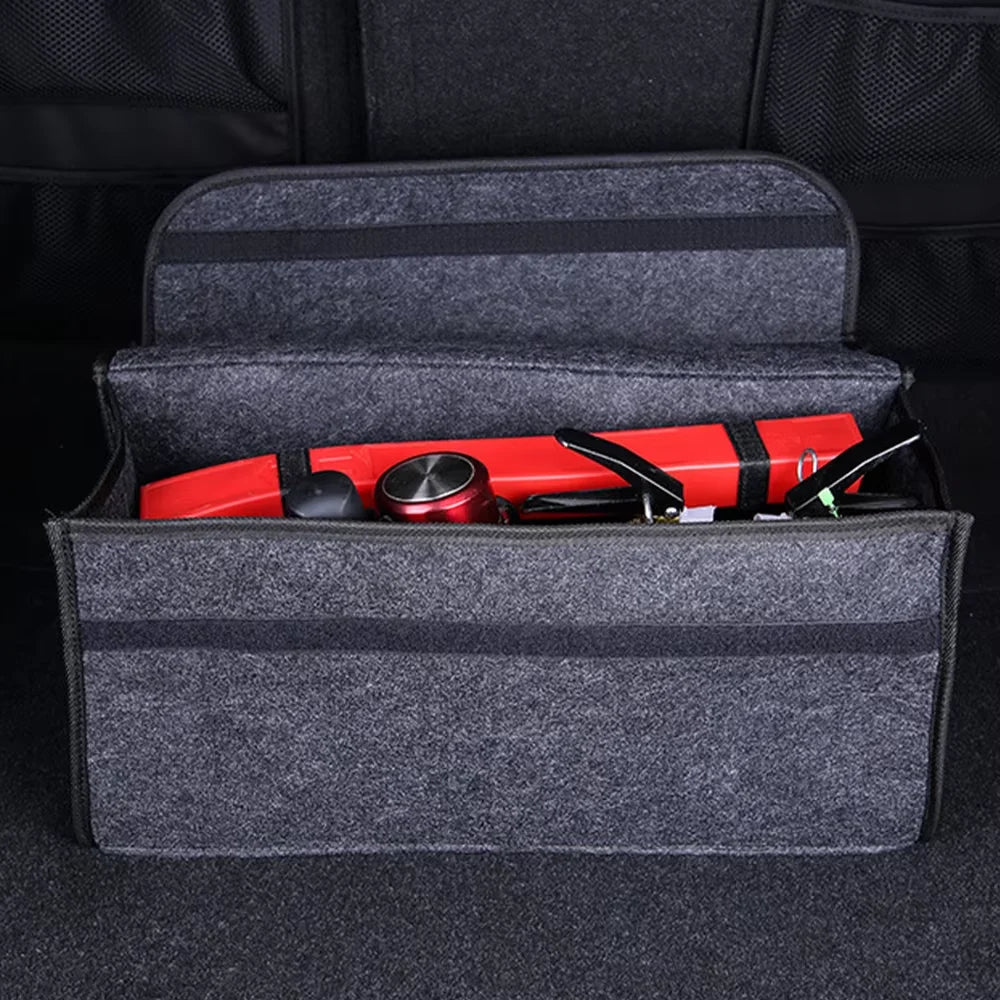 Felt Car Trunk Organizer, Grey Foldable Storage Bag in Listed 50 x 24 x 15 cm Size for Umbrellas, Gloves, Tools and Everyday Vehicle Accessories