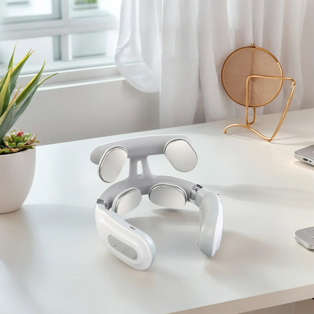 100V JP Plug Neck Massager with Listed USB Rechargeable Design, Four-Head Heating and Adjustable Intensity for Adult Relaxation, Compatibility Check Required