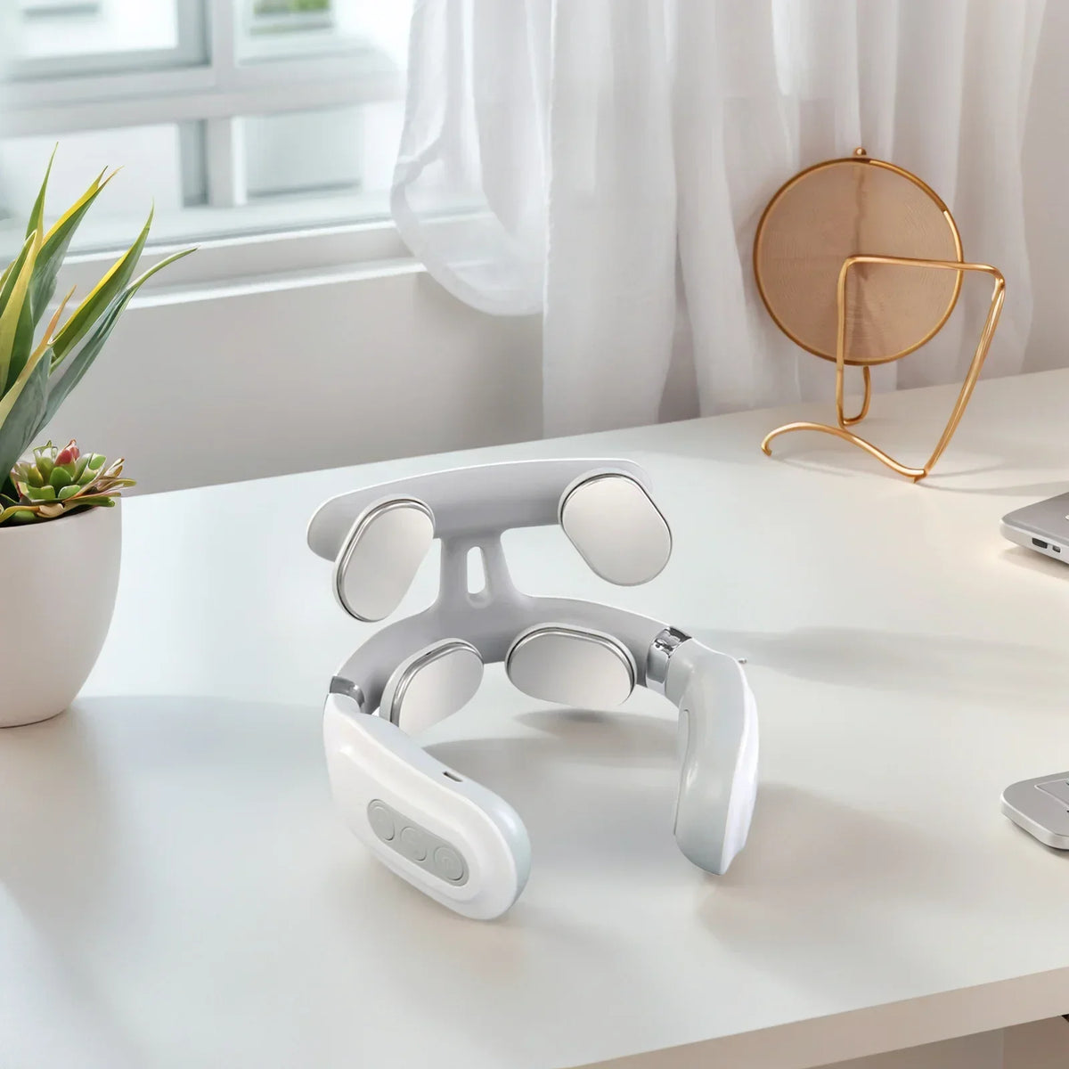 100V JP Plug Neck Massager with Listed USB Rechargeable Design, Four-Head Heating and Adjustable Intensity for Adult Relaxation, Compatibility Check Required