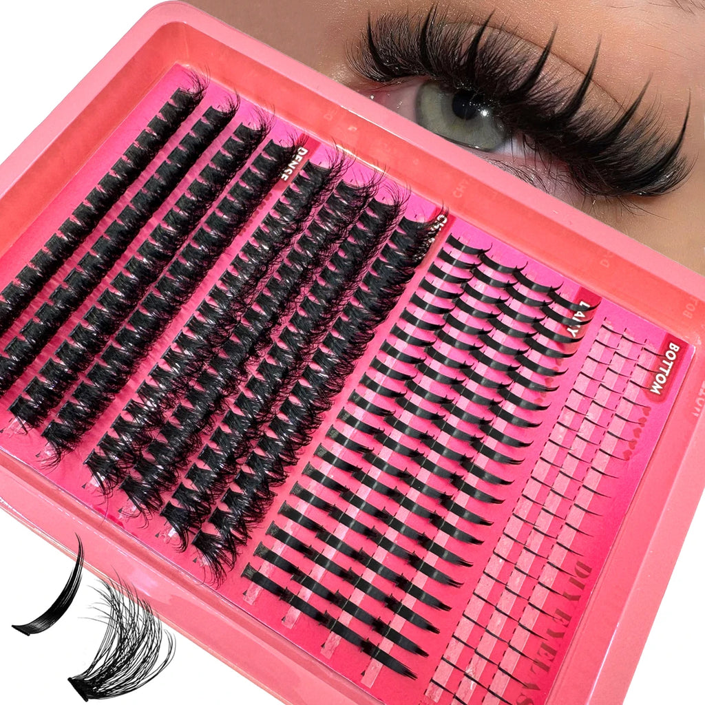 Spiky Manga Lash Clusters with Bottom Lash References, Individual False Eyelashes in 15-Row and 16-Row Style Selections with D or dd Curl and MIX Length Labels