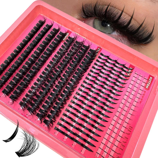Spiky Manga Lash Clusters with Bottom Lash References, Individual False Eyelashes in 15-Row and 16-Row Style Selections with D or dd Curl and MIX Length Labels