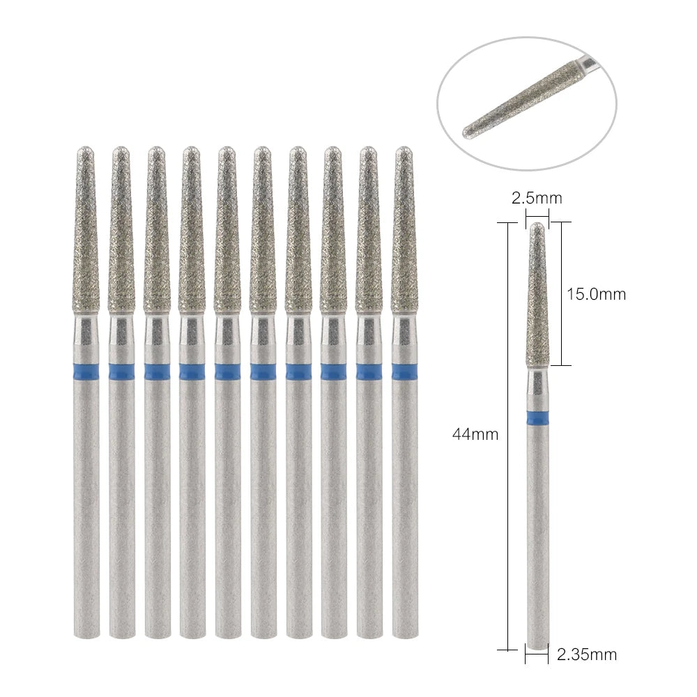 Diamond Nail Drill Bits, Listed 10-Piece Milling Accessories with 2.35mm Shanks, A-Series and Grade-Labeled Options for Professional Electric Manicure Filing