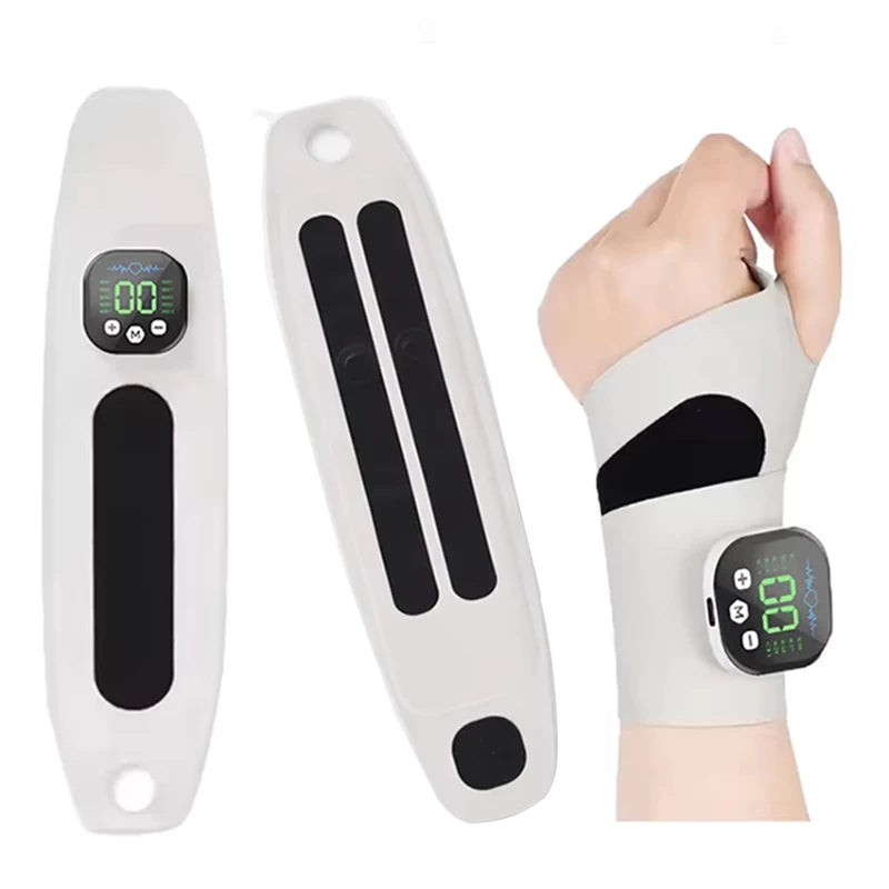 Compression and Vibration Wrist Massager with Five Listed Compression Levels and Three Vibration Levels, White or Light Blue USB Type-C Device for Adult Relaxation