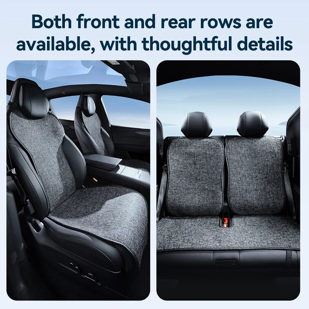 Car Seat Cushion Pads Listed for 2026 Tesla Model YL Six-Seat Layout, YZ Mesh Composite Fabric with Linen and Ice Silk References, Row-Specific Pack Options