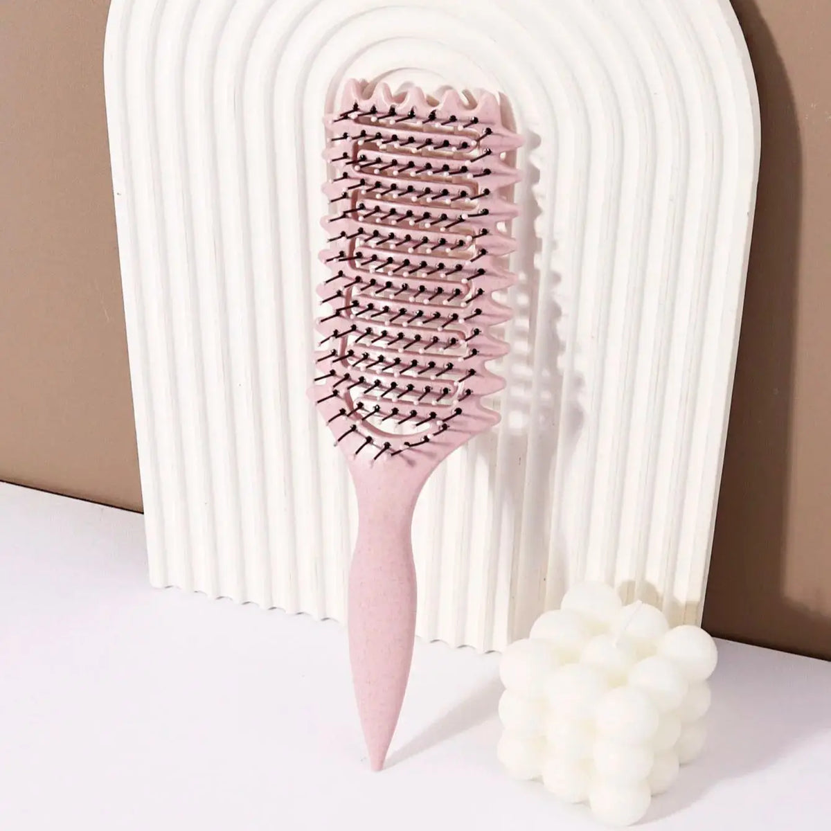 Hollow Hair Styling Brush with Nylon Bristles and ABS Plastic Handle, Four Color Options for Everyday Curl Shaping and Compatible Natural Hair or Wig Grooming