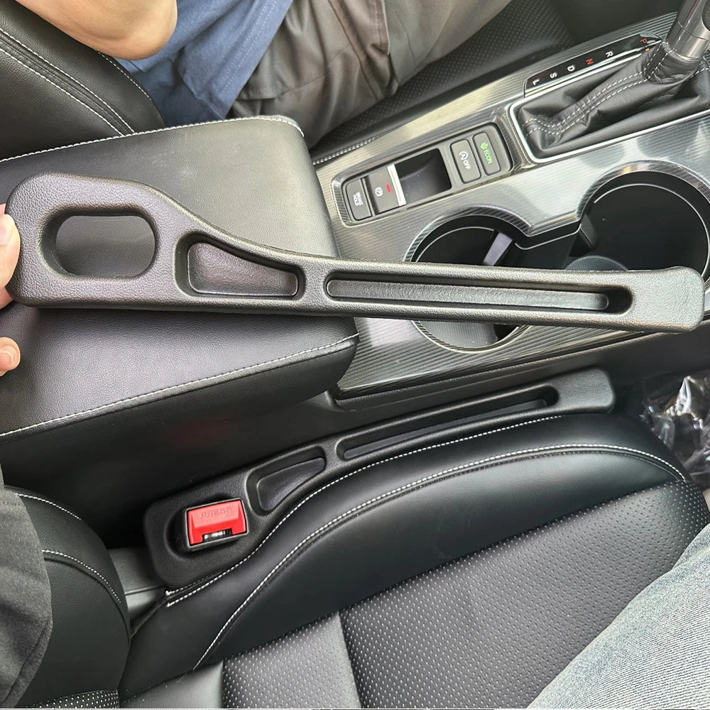 Car Seat Gap Filler Strips, 2-Piece Black Side Seam Inserts for Compatible Seat-to-Console Spaces with Listed Gap Width and Seat Height Fit Requirements