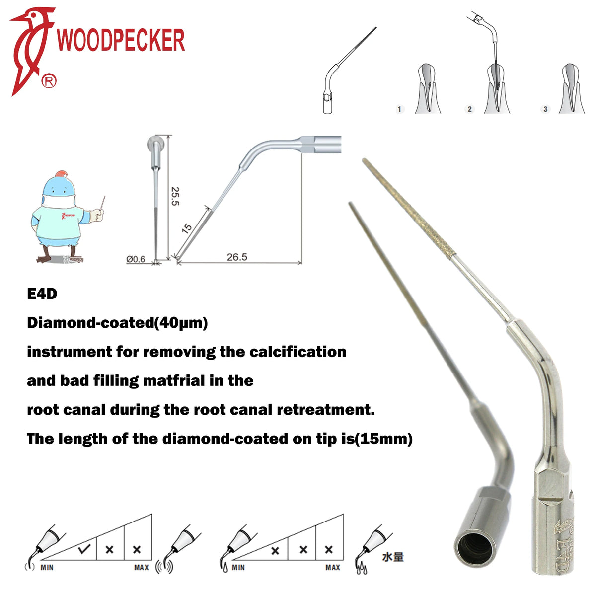 Ultrasonic Scaler Handpiece and Tip Options by Woodpecker, HW-5L LED Handpiece or P, E and G Series Tips for Compatible Dental Equipment