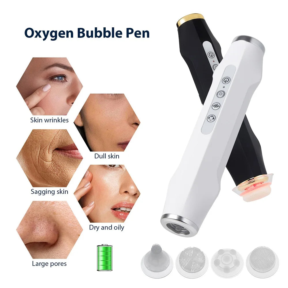 Facial Bubble Pen Machine Only with Five Vibration and Spin Levels, Eight LED Modes, White or Black Handheld Device, Care Kit Sold Separately