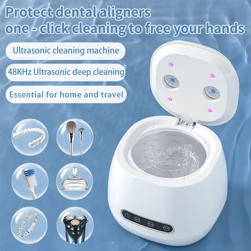 48kHz Ultrasonic Retainer Cleaning Machine, White USB-Rechargeable Cleaner for Compatible Removable Dental Appliances, Dentures and Jewelry Care