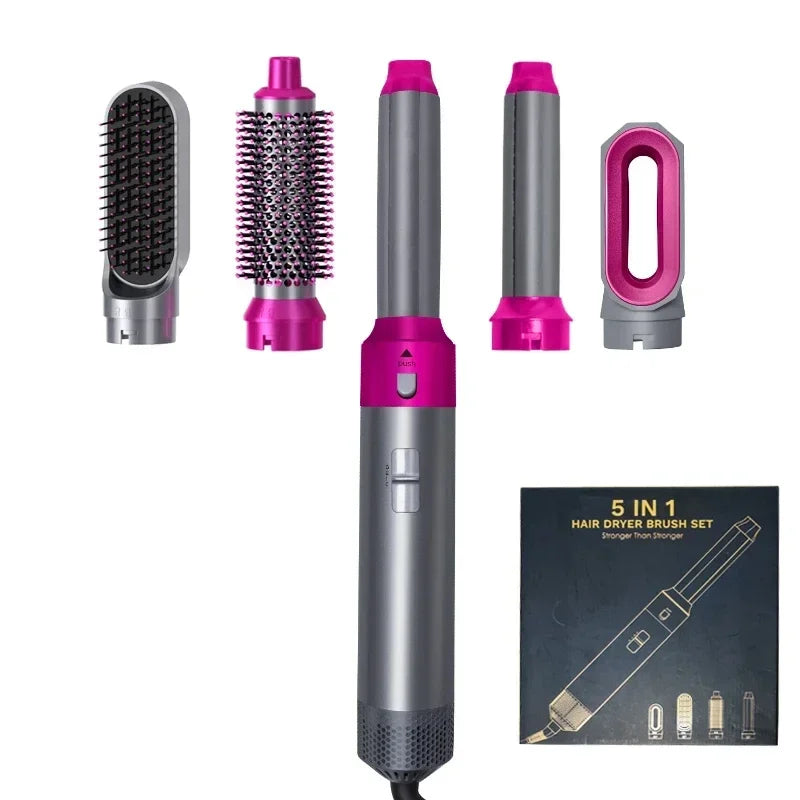 Interchangeable Hair Dryer Brush Set, 5-in-1 1000W Hot Air Styler with Curling Attachments, Smoothing Comb and Nozzle, Three Heat Settings and US Plug Option