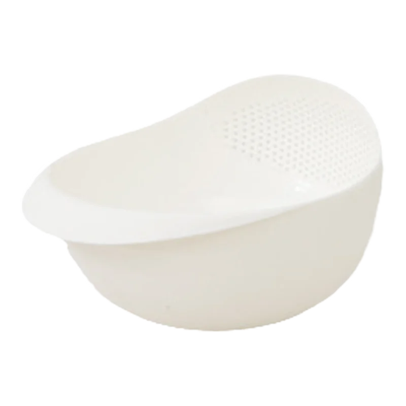Rice Rinsing Basket in White, Single Oval Kitchen Drainage Sieve with Side Perforation Reference for Washing Rice and Compatible Fruit or Vegetable Preparation