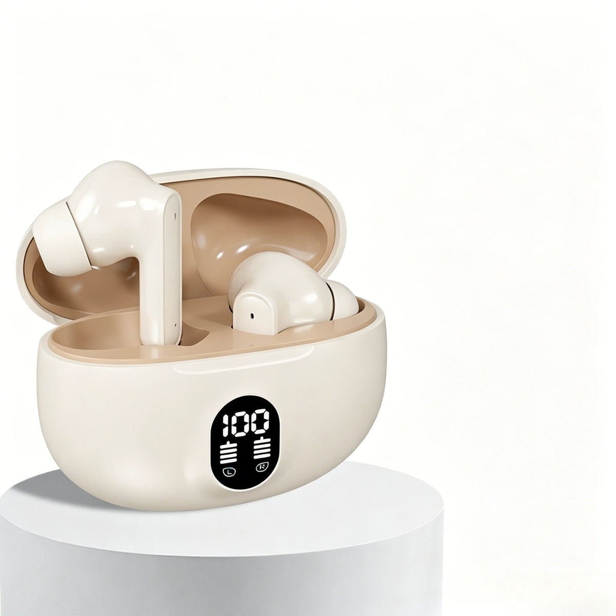 Mini Slim Bluetooth Earbuds with LED Battery Display Charging Case, TWS In-Ear Stereo Earphones with Microphone in Skin, Black or White for Music and Calls