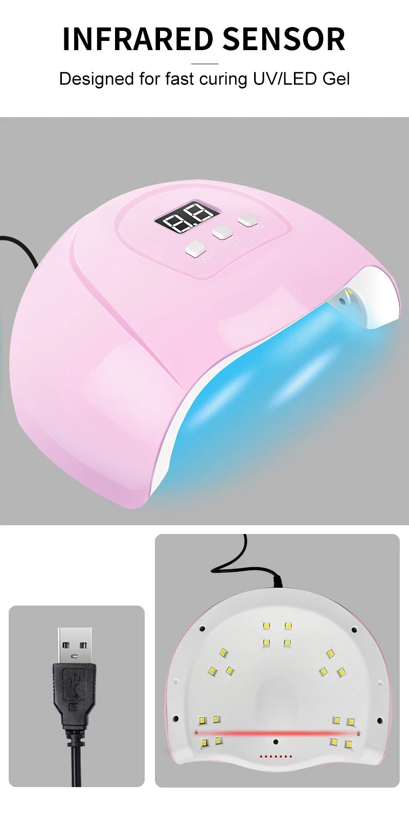 Soak-Off Gel Varnish Kit by LNWPYH with 10 Listed Polish Colors, One Base Coat, One Top Coat and UV LED Sensor Lamp for Adult Home Manicure Designs