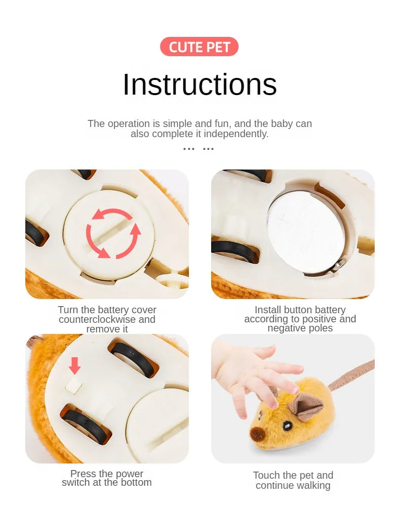 Electric Mouse Cat Toy with Touch-Sensing Wording, Grey, Yellow or Blue Rat Colors and Rechargeable, Remote-Controlled or XXL Labels for Indoor Pet Play