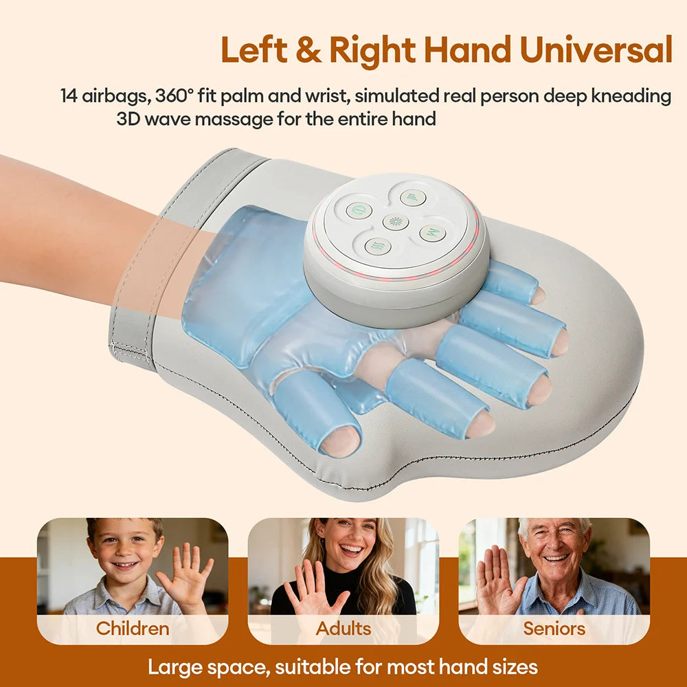 Electric Hand Massager in White with Air Compression, Three Listed Modes and Five Intensity Levels, 2000mAh Rechargeable Battery and 15-Minute Timer for Adult Relaxation