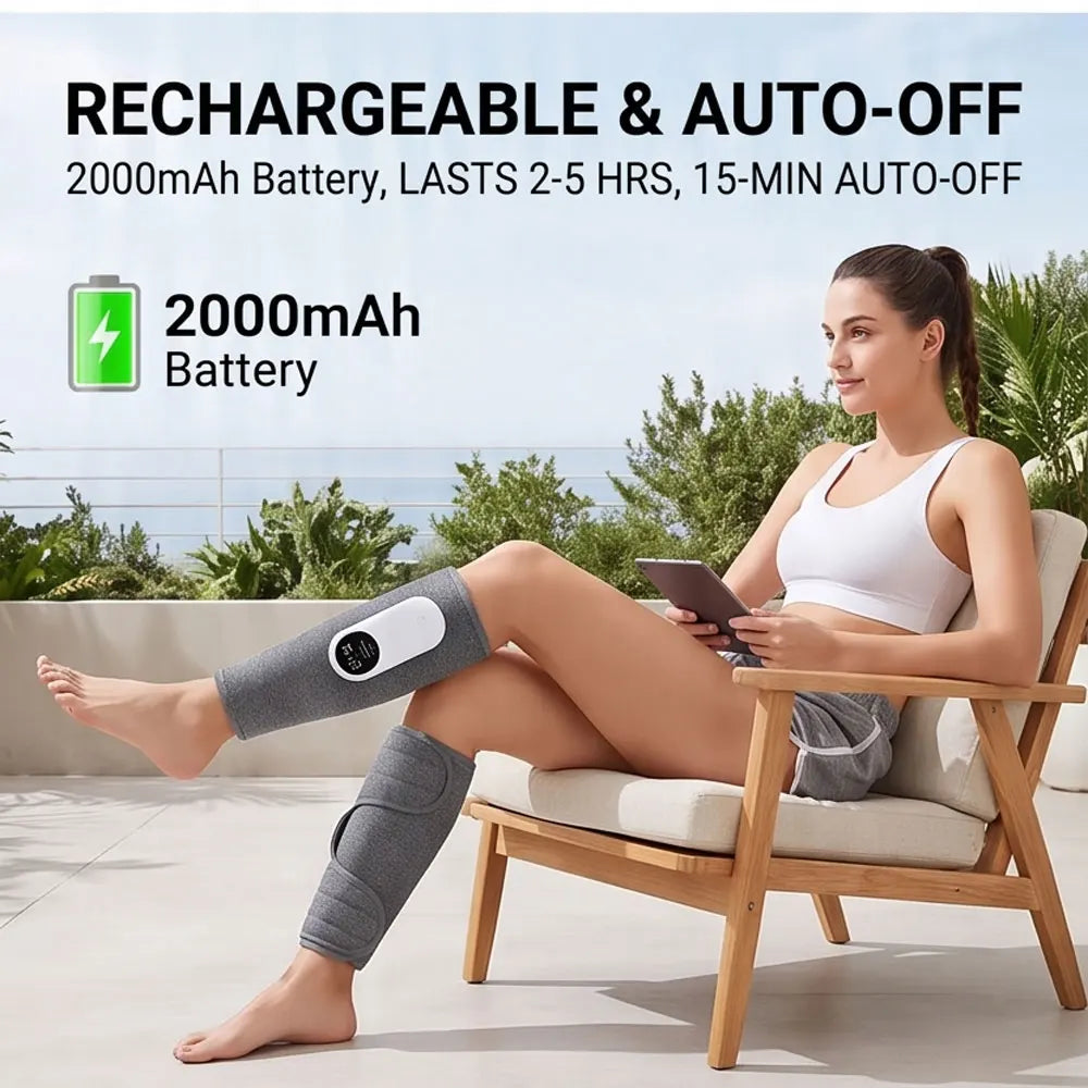 Heated Calf Compression Massager with Three Heat Settings, Three Massage Modes and Intensities, 2000mAh Battery and USB-C Charging in Single or Pair Options