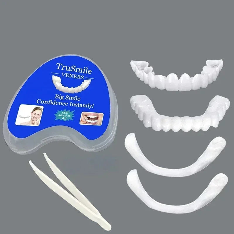 Silicone Denture-Style Teeth Covers with Single-Piece and Bundle Purchase Labels, Temporary Simulated-Teeth Appearance Reference Requiring Professional Fit Review