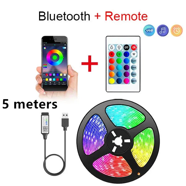 5050 LED Strip Lights with Bluetooth App and Remote Control References, Flexible Ribbon in 1m, 2m, 3m or 5m for TV Backlighting and Game Room Decor