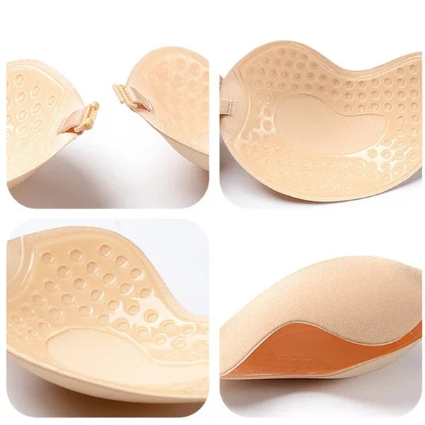 Backless Strapless Adhesive Bra for Women with Silicone Cups and Front Closure, Reusable Wire-Free Design in Black or Skin Tone, A–D Sizes