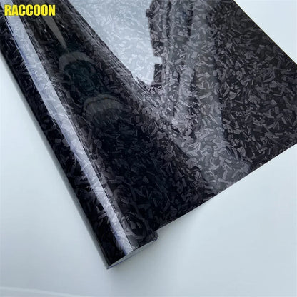 Forged Carbon Look Vinyl Wrap, Glossy Black Flexible PVC Decorative Film with Listed Air Release Channels and Three Size Options for Vehicle Trim Styling