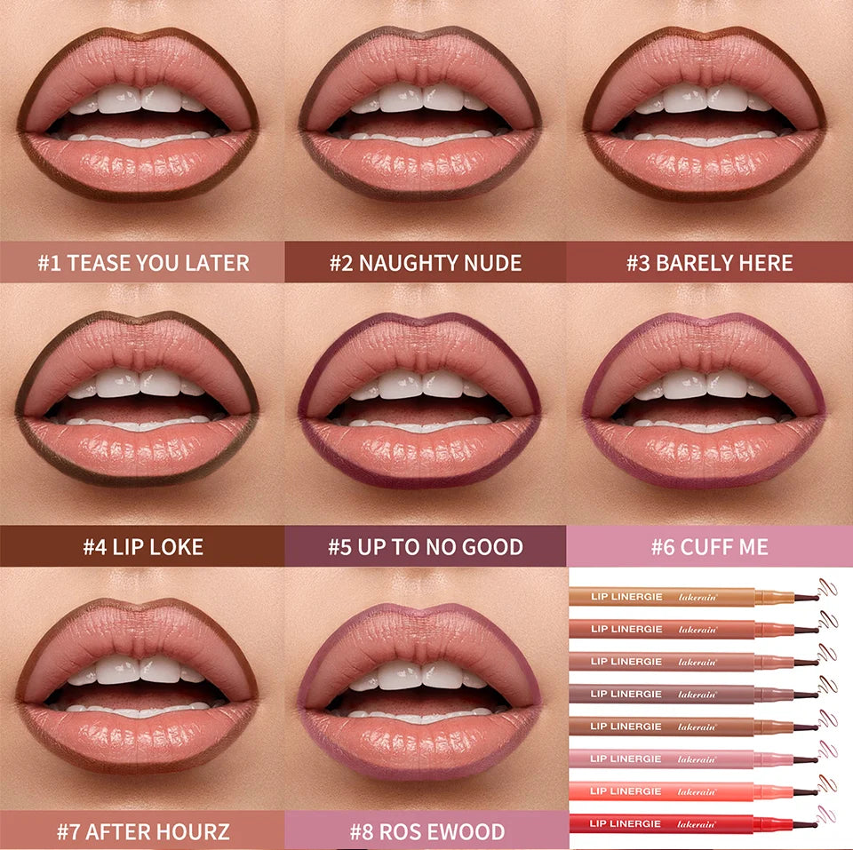 Lip Liner Stain by Lakerain with Flexible Ballpoint Felt Tip, Listed 1ml Lip Contour Makeup for Outlining, Shading and Filling with Eight Named Shade Choices