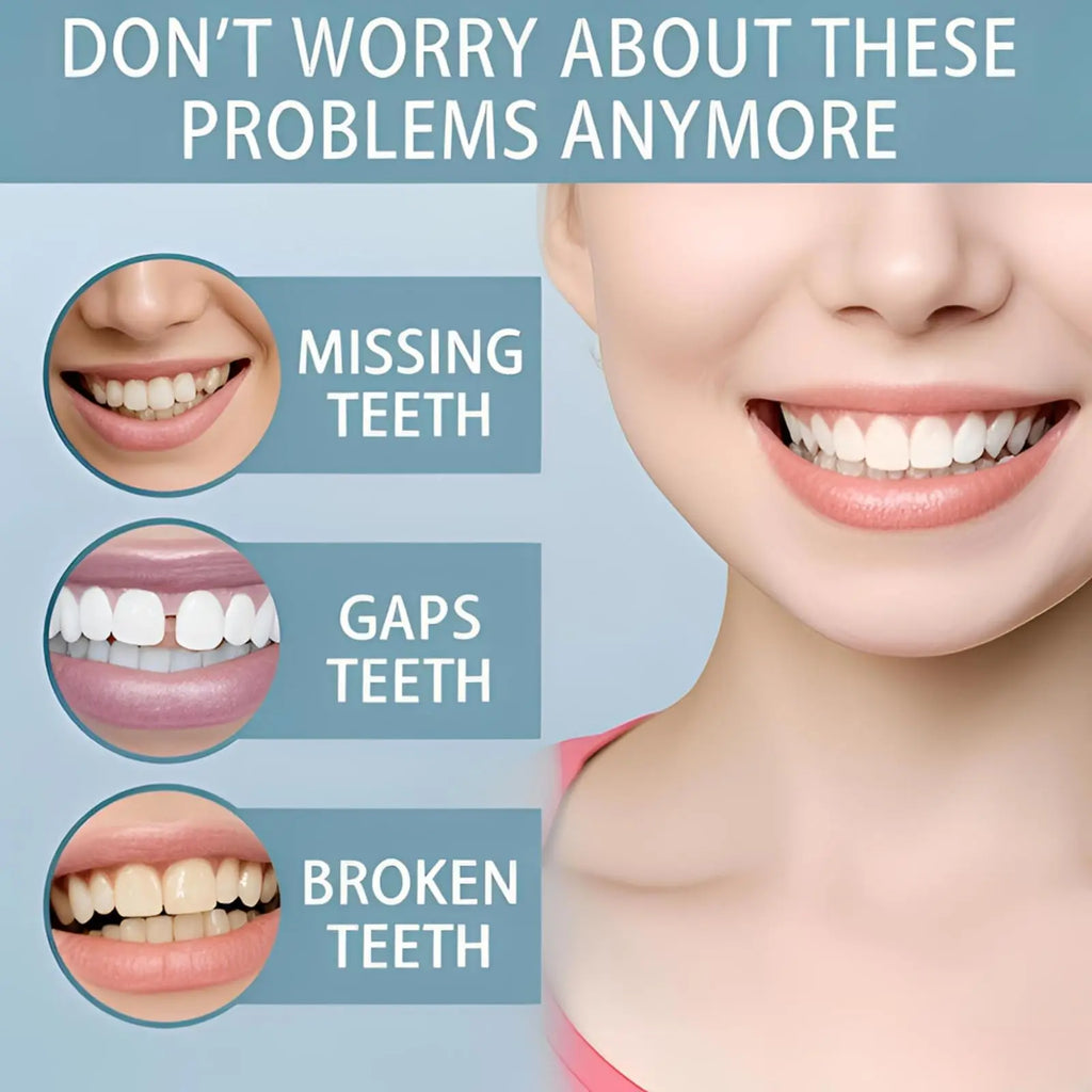 Adjustable Snap-On Teeth Kit with One-, Three- or Five-Box Option Labels for Cosmetic Appearance Consideration, with Dental Suitability and Fit Requiring Review