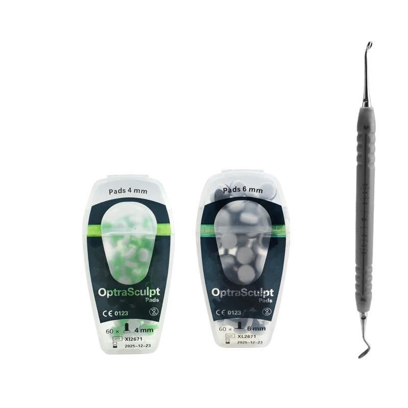 Dental Composite Modeling Kit with Listed Stainless Steel Handle and Foam Pad Attachments, 17cm Length and 4mm/6mm References for Material Shaping