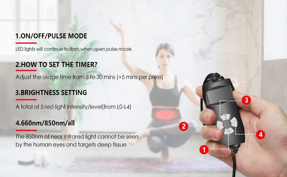 Red Light Wrap Belt with Listed 660nm and 850nm LEDs, Adjustable Elastic Band, Wired Timer Controller and Detachable Pad for Adult Personal Care